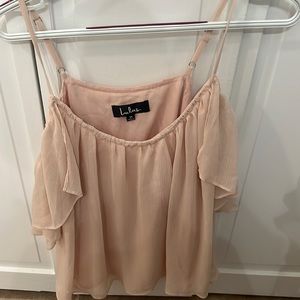 lulus light pink off the shoulder blouse